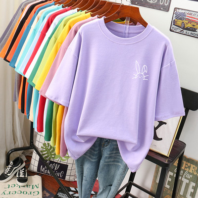 EBAIHUI 100 Cotton L-5XL Liela izmēra T krekls Karikatūras apdrukas T krekls ar īsām piedurknēm Sieviešu tops vasaras Kawaii Couple O Neck T krekli