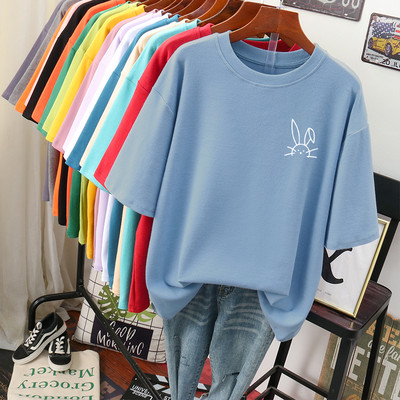 EBAIHUI 100 Cotton L-5XL Liela izmēra T krekls Karikatūras apdrukas T krekls ar īsām piedurknēm Sieviešu tops vasaras Kawaii Couple O Neck T krekli