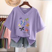 EBAIHUI 100% kokvilnas L-5XL T krekls Lielizmēra T krekls ar īsām piedurknēm karikatūra sievietēm Top Summer Sweet Couple V kakla lielizmēra T krekli