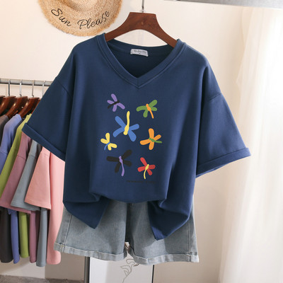 EBAIHUI 100% kokvilnas L-5XL T krekls Lielizmēra T krekls ar īsām piedurknēm karikatūra sievietēm Top Summer Sweet Couple V kakla lielizmēra T krekli