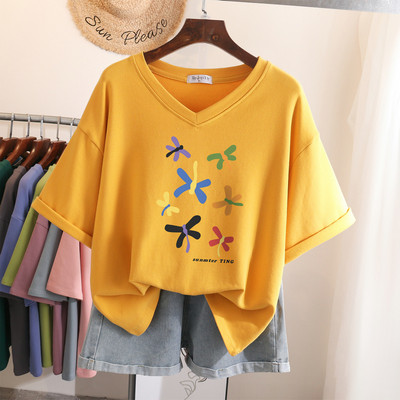 EBAIHUI 100% kokvilnas L-5XL T krekls Lielizmēra T krekls ar īsām piedurknēm karikatūra sievietēm Top Summer Sweet Couple V kakla lielizmēra T krekli