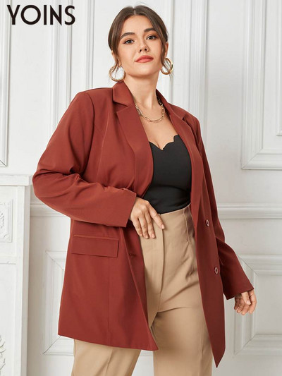 YOINS 2023. gada rudens sievietēm lielizmēra žakete Modes divrindu atloka apkakle, cieta virsdrēbju jakas ar garām piedurknēm, modes topi