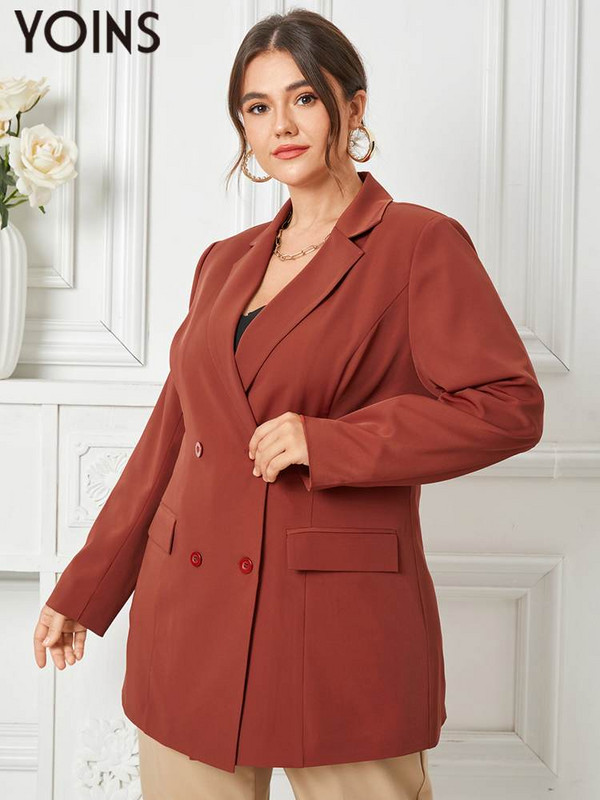 YOINS 2023. gada rudens sievietēm lielizmēra žakete Modes divrindu atloka apkakle, cieta virsdrēbju jakas ar garām piedurknēm, modes topi