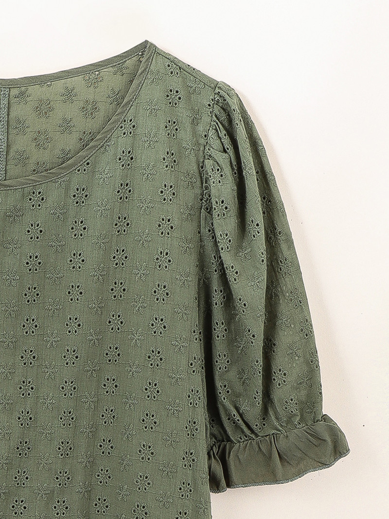 Finjani lielizmēra pogas detaļas Schiffy sieviešu blūze ar īsām piedurknēm dobi lielizmēra T-krekls Vasaras ikdienas temperamenta tops