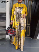Liela izmēra 5XL VONDA pavasara vakara ballīšu kleita 2023. gada vintage statīvs apkakle ar garām piedurknēm Maxi Vestidos ar mežģīnēm apdrukātu Bohēmijas halātu