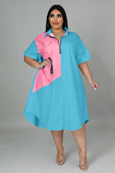 CM.YAYA liela izmēra sieviešu raibs rāvējslēdzējs, nolaižams kakls, brīvs A-līnijas kreklu stila kleita Eleganta 2022. gada vasaras modes kleitas