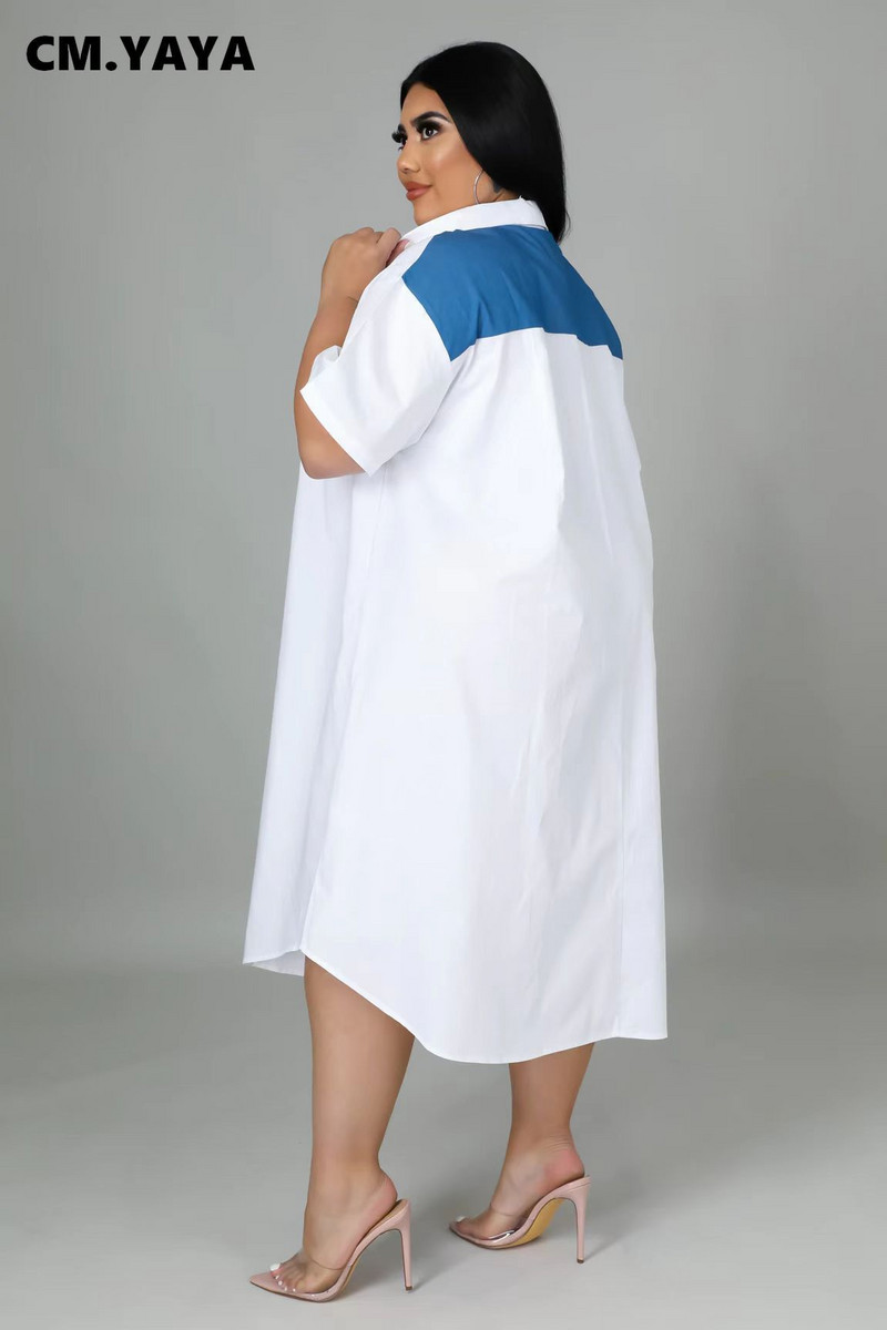 CM.YAYA liela izmēra sieviešu raibs rāvējslēdzējs, nolaižams kakls, brīvs A-līnijas kreklu stila kleita Eleganta 2022. gada vasaras modes kleitas