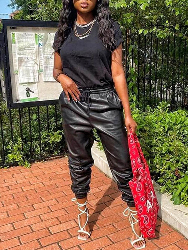 Ziemas ādas bikses sievietēm Streetwear Y2k bikses sievietēm liela izmēra sieviešu bikses ar elastīgu vidukli Vairumtirdzniecība Dropshipping