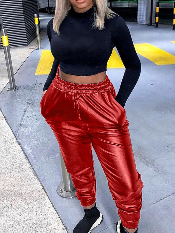 Ziemas ādas bikses sievietēm Streetwear Y2k bikses sievietēm liela izmēra sieviešu bikses ar elastīgu vidukli Vairumtirdzniecība Dropshipping