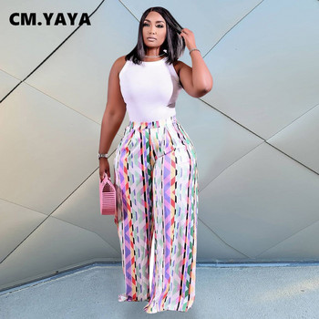 CM.YAYA Γυναικείο παντελόνι συν μεγέθους τύπωμα στη μέση με φαρδιά φαρδιά μακρυά μάξι παντελόνια μόδα Ψηλά streetwear καλοκαιρινά παντελόνια 2021
