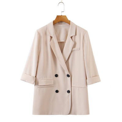 Labas kvalitātes lielizmēra uzvalka jaka sievietēm, 2023. gada pavasaris, vasara, plāns pretgrumbu pārklājums ar 3/4 piedurknēm virsdrēbes, izliektas