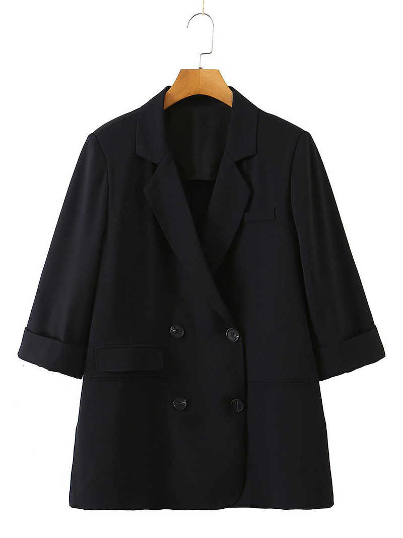 Labas kvalitātes lielizmēra uzvalka jaka sievietēm, 2023. gada pavasaris, vasara, plāns pretgrumbu pārklājums ar 3/4 piedurknēm virsdrēbes, izliektas