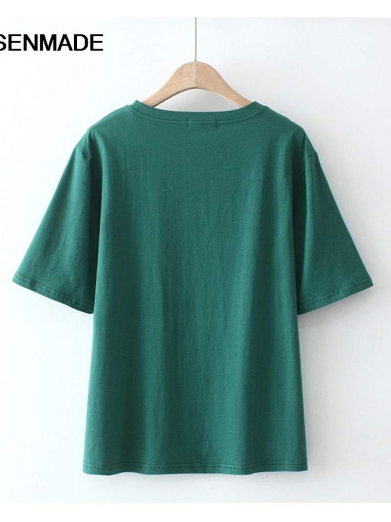 Liela izmēra T-krekls Vasaras T-krekli Sieviešu apģērbi Brīvi Kokvilnas Metāla Pērļu Kulonu Dekorācijas Topi ar īsām piedurknēm