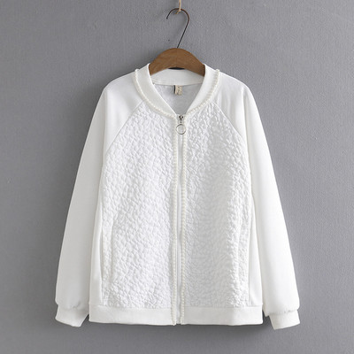 4XL Liela izmēra jaka ar rāvējslēdzēju sievietēm 2023. gada pavasara pērļu krelles beisbola uniforma ar vaļīgām raglāna piedurknēm virsdrēbes, lielizmēra izliektas drēbes