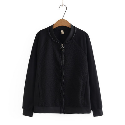 4XL Liela izmēra jaka ar rāvējslēdzēju sievietēm 2023. gada pavasara pērļu krelles beisbola uniforma ar vaļīgām raglāna piedurknēm virsdrēbes, lielizmēra izliektas drēbes