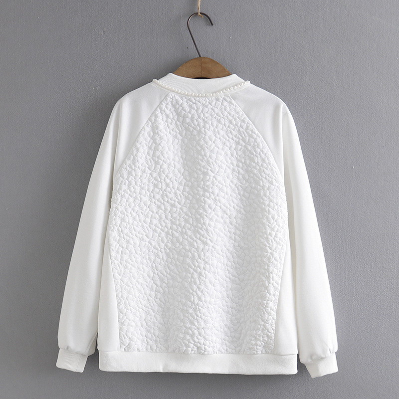 4XL Liela izmēra jaka ar rāvējslēdzēju sievietēm 2023. gada pavasara pērļu krelles beisbola uniforma ar vaļīgām raglāna piedurknēm virsdrēbes, lielizmēra izliektas drēbes