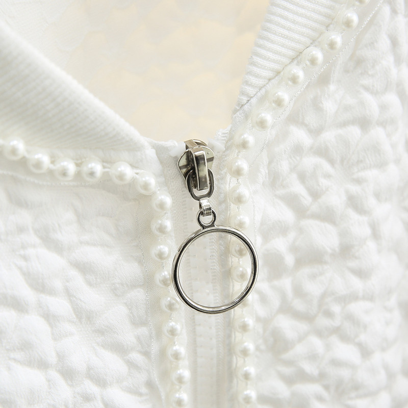 4XL Liela izmēra jaka ar rāvējslēdzēju sievietēm 2023. gada pavasara pērļu krelles beisbola uniforma ar vaļīgām raglāna piedurknēm virsdrēbes, lielizmēra izliektas drēbes