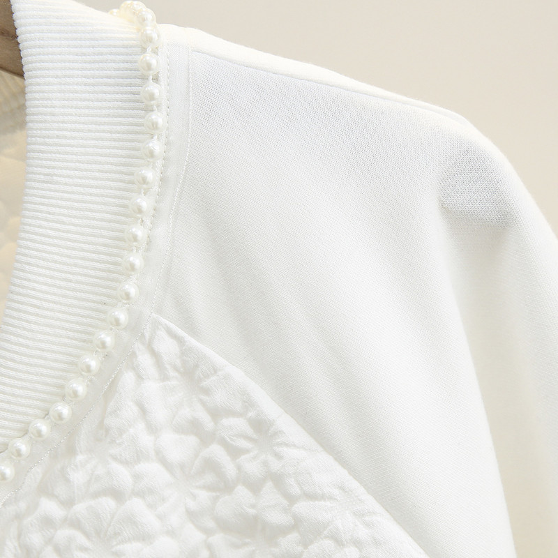 4XL Liela izmēra jaka ar rāvējslēdzēju sievietēm 2023. gada pavasara pērļu krelles beisbola uniforma ar vaļīgām raglāna piedurknēm virsdrēbes, lielizmēra izliektas drēbes