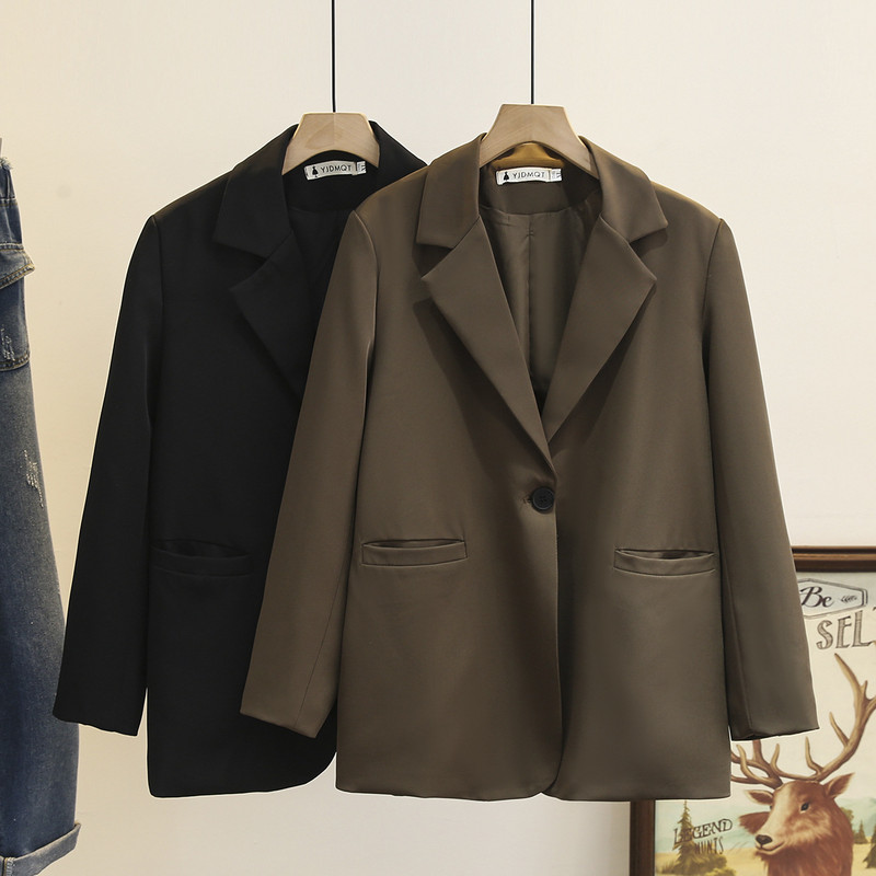 4XL liela izmēra sieviešu žakete, 2023. gada pavasara vienas pogas uzvalka jaka, vienkārša, tīras krāsas temperamenta, piepilsētas virsdrēbes, izliektas drēbes