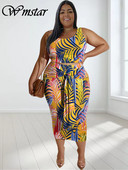 Wmstar liela izmēra kleitu komplekti sieviešu apģērbi ar ziediem apdrukāti divdaļīgi apgriezti pārsēji svārki, kas atbilst vairumtirdzniecības piegādei