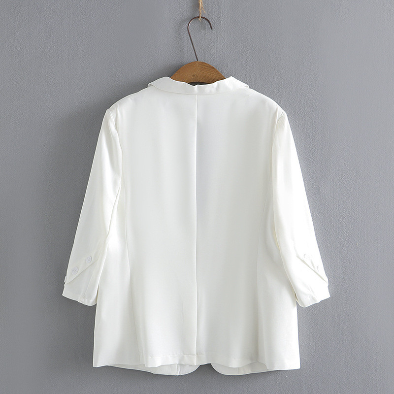 Liela izmēra žakete sieviešu apģērbs ar poliestera piedurknēm ar trīs ceturtdaļām, pielāgota apkakle, ikdienišķas kabatas, masīvs, brīvs vasaras plāns uzvalks