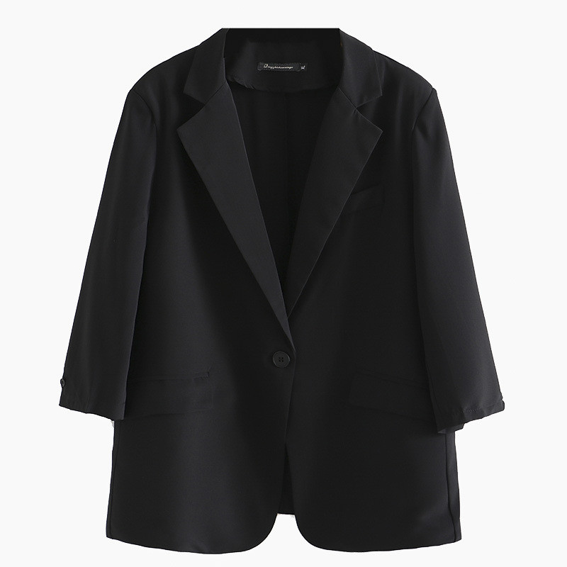 Liela izmēra žakete sieviešu apģērbs ar poliestera piedurknēm ar trīs ceturtdaļām, pielāgota apkakle, ikdienišķas kabatas, masīvs, brīvs vasaras plāns uzvalks