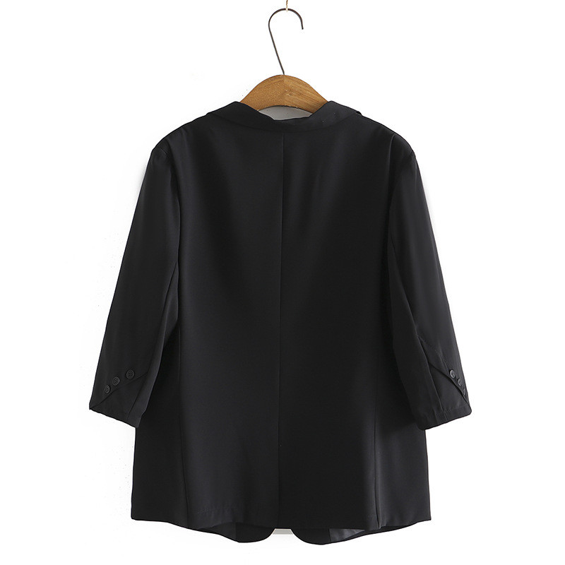 Liela izmēra žakete sieviešu apģērbs ar poliestera piedurknēm ar trīs ceturtdaļām, pielāgota apkakle, ikdienišķas kabatas, masīvs, brīvs vasaras plāns uzvalks