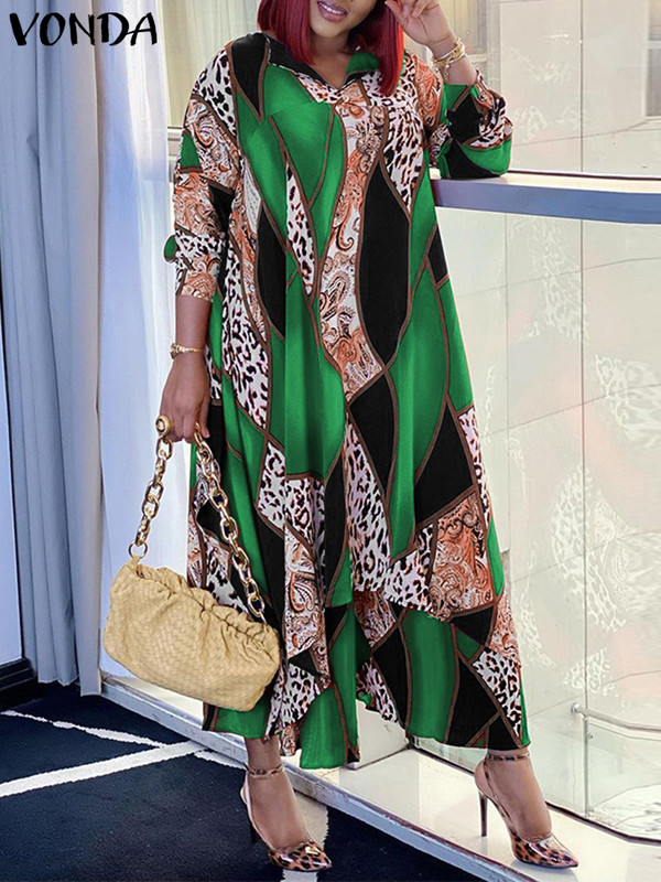 VONDA Plus Size 5XL Rochie de femei Vintage Boemă Rochie 2023 Toamna Sexy Decolteu în V cu mâneci lungi Robe de vacanță Femei Rochie de soare imprimată