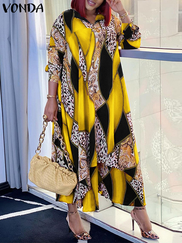 VONDA Plus Size 5XL Rochie de femei Vintage Boemă Rochie 2023 Toamna Sexy Decolteu în V cu mâneci lungi Robe de vacanță Femei Rochie de soare imprimată