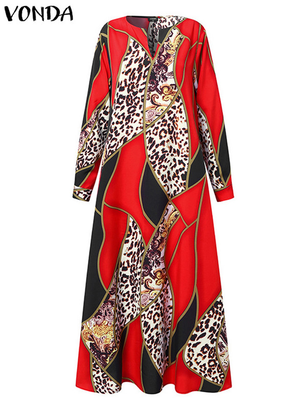 VONDA Plus Size 5XL Rochie de femei Vintage Boemă Rochie 2023 Toamna Sexy Decolteu în V cu mâneci lungi Robe de vacanță Femei Rochie de soare imprimată