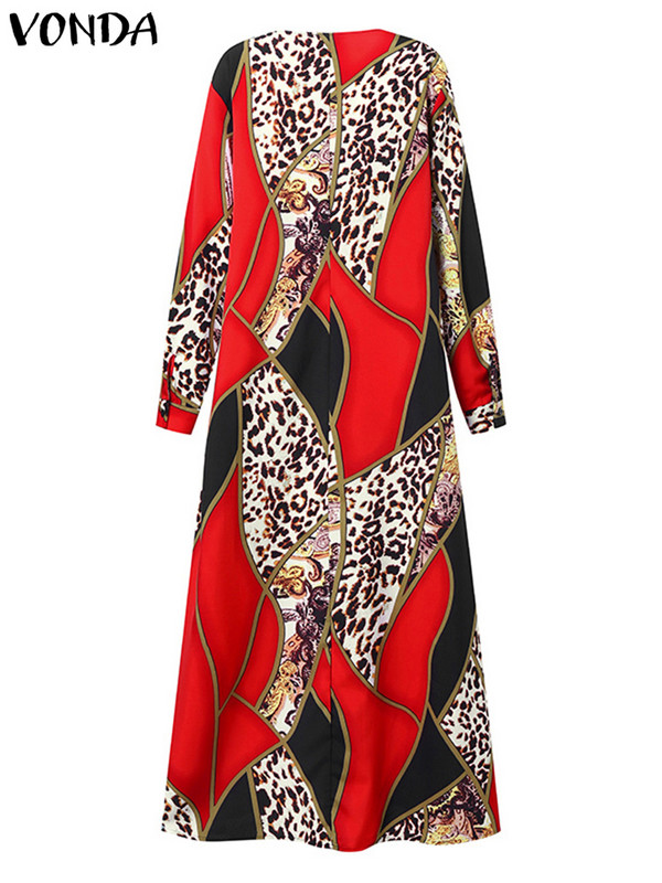 VONDA Plus Size 5XL Rochie de femei Vintage Boemă Rochie 2023 Toamna Sexy Decolteu în V cu mâneci lungi Robe de vacanță Femei Rochie de soare imprimată