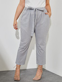 Liela izmēra elegantas vasaras pavasara Gingham Print Potītes Garuma Bikses Sieviešu Kabatas Sānes Sasaiste Viduklis Bikses Liela izmēra Sieviešu apģērbi