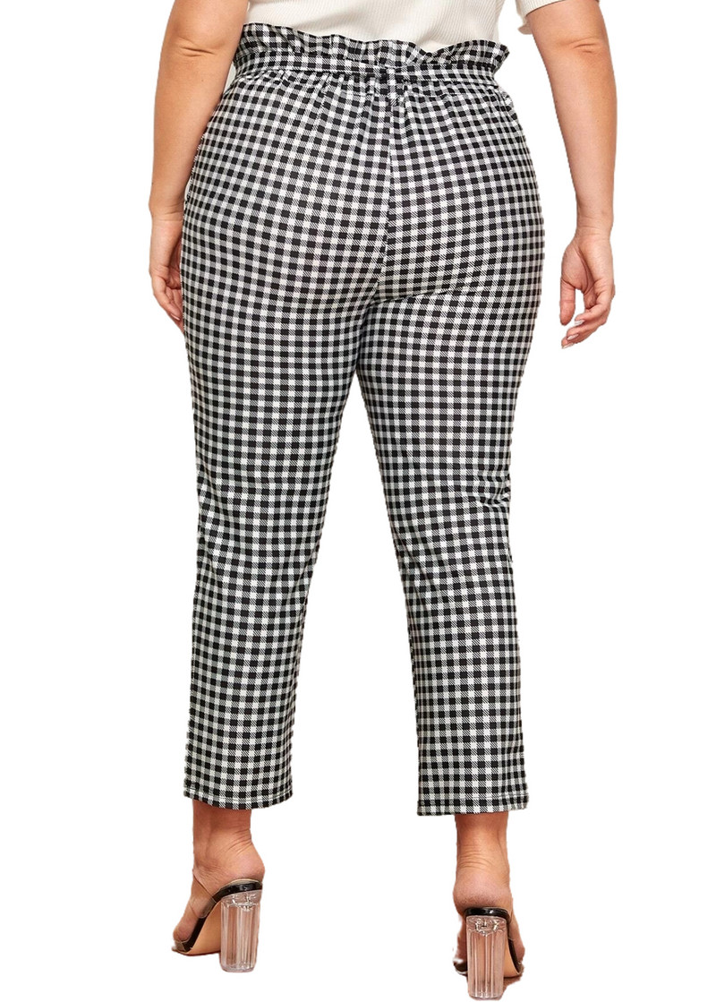 Liela izmēra pavasara vasaras elegantas bikses sievietēm rūtainas kaklasaites viduklis kabata sānu potītes garums, svārki bikses liela izmēra zīmuļa bikses 5XL 6XL