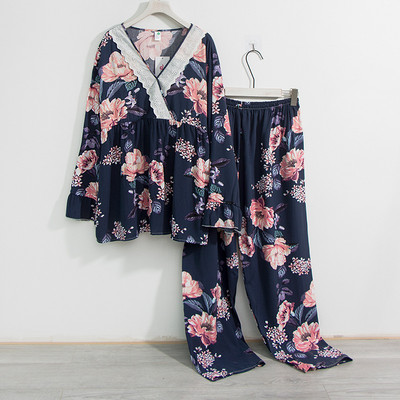 Plus Size 7XL 150KG Seturi de pijamale de primăvară pentru femei Pijamale florale Topuri și pantaloni cu mâneci lungi Set de pijamale pentru femei