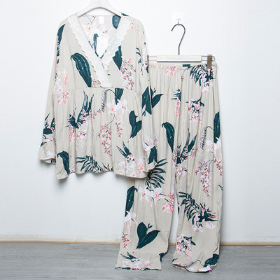 Liela izmēra 7XL 150 KG pavasara sieviešu guļamveļa komplekti Sieviešu ziedu pidžamām ar garām piedurknēm topi un bikses Home Wear Femme pidžamu komplekts