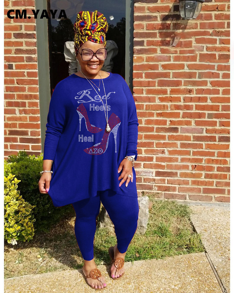 CM.YAYA sieviešu lielizmēra komplekts ar apdruku, gari topi + elastīgas bikses, divi 2 daļīgie komplekti. Modes tērpi, ikdienas apģērbs, aktīvie treniņtērpi rudens