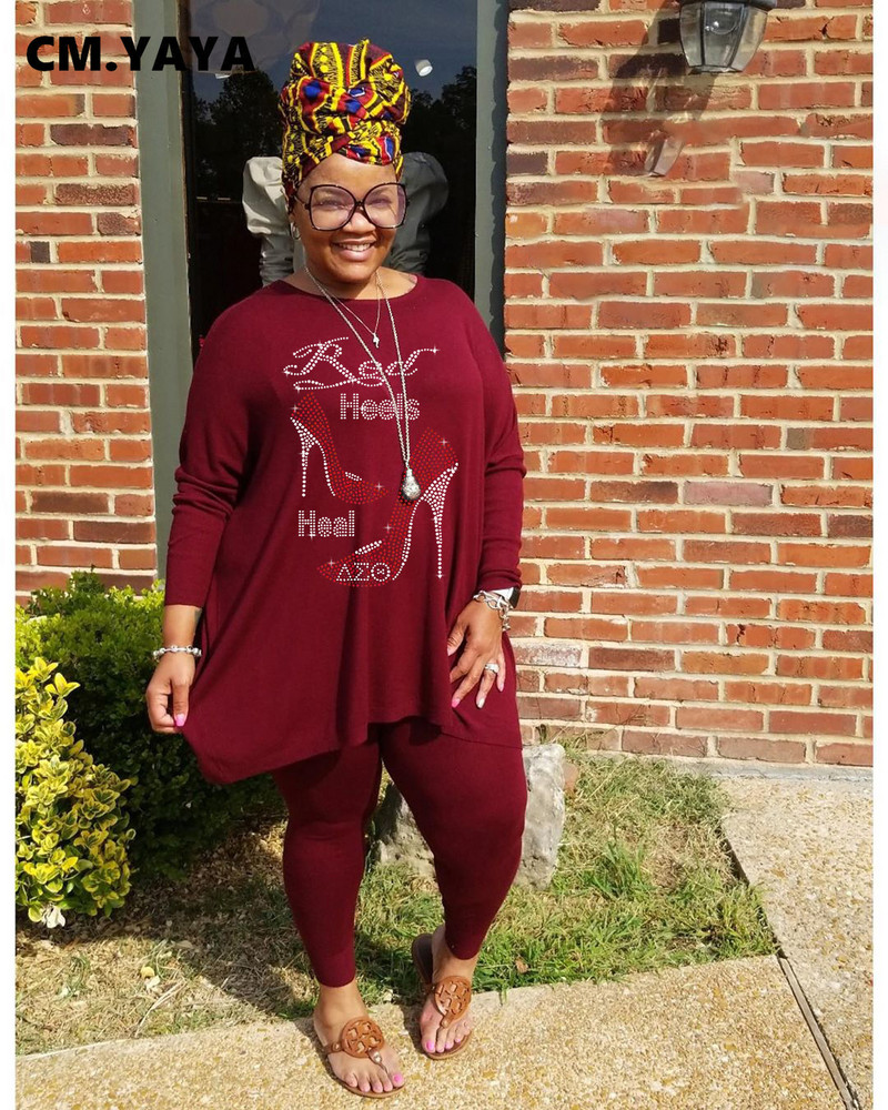 CM.YAYA sieviešu lielizmēra komplekts ar apdruku, gari topi + elastīgas bikses, divi 2 daļīgie komplekti. Modes tērpi, ikdienas apģērbs, aktīvie treniņtērpi rudens