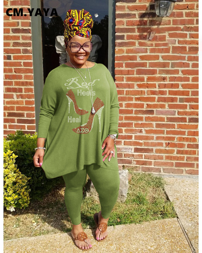 CM.YAYA sieviešu lielizmēra komplekts ar apdruku, gari topi + elastīgas bikses, divi 2 daļīgie komplekti. Modes tērpi, ikdienas apģērbs, aktīvie treniņtērpi rudens