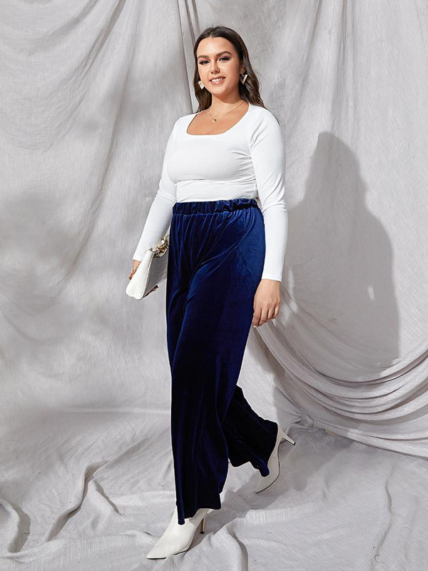 Liela izmēra rudens ziemas modes bikses sievietēm brīvi pieguļošas elastīgas jostasvietas platas kājas darba biroja bikses sievietēm liela izmēra bikses 4XL 5XL