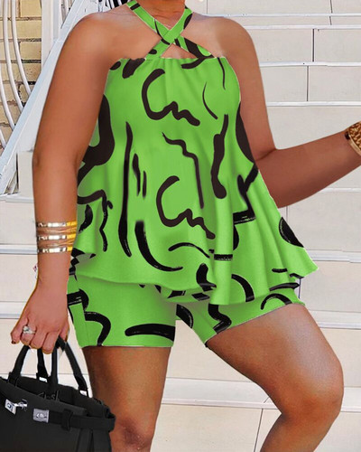 Wmstar lielizmēra divdaļīgs komplekts sievietēm bez piedurknēm apdrukāti īsie komplekti bikses, seksīgs uzvalks, pludmales vasaras vairumtirdzniecība, 2023. gada