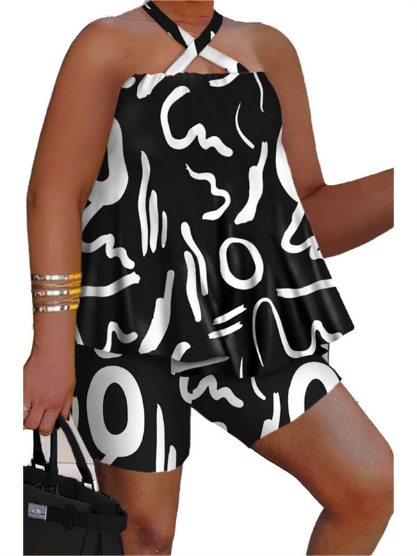 Wmstar lielizmēra divdaļīgs komplekts sievietēm bez piedurknēm apdrukāti īsie komplekti bikses, seksīgs uzvalks, pludmales vasaras vairumtirdzniecība, 2023. gada