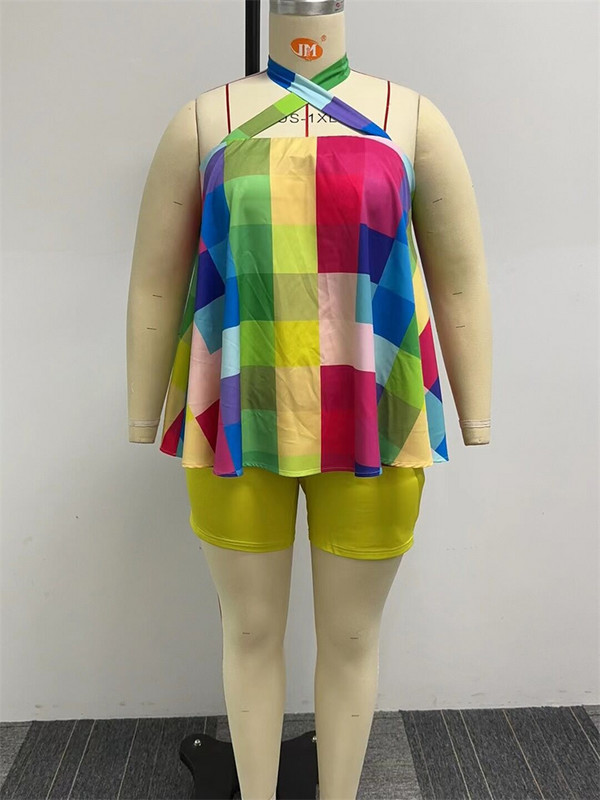 Wmstar lielizmēra divdaļīgs komplekts sievietēm bez piedurknēm apdrukāti īsie komplekti bikses, seksīgs uzvalks, pludmales vasaras vairumtirdzniecība, 2023. gada