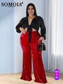 SOMOIA Liela izmēra sieviešu apģērbi lielizmēra bikses Dienvidkorejas samta bikses Brīvas ar augstu vidukli Ikdienas bikses Vairumtirdzniecība Dropshipping