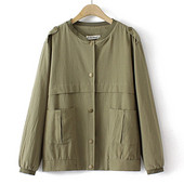 2022. gada rudens 4 xl liela izmēra jaka Sieviešu apģērbs Ikdienišķs Epaulets kabatas mētelis LĪVĀ kokvilnas lina O veida kakla vienkrāsains virsdrēbes