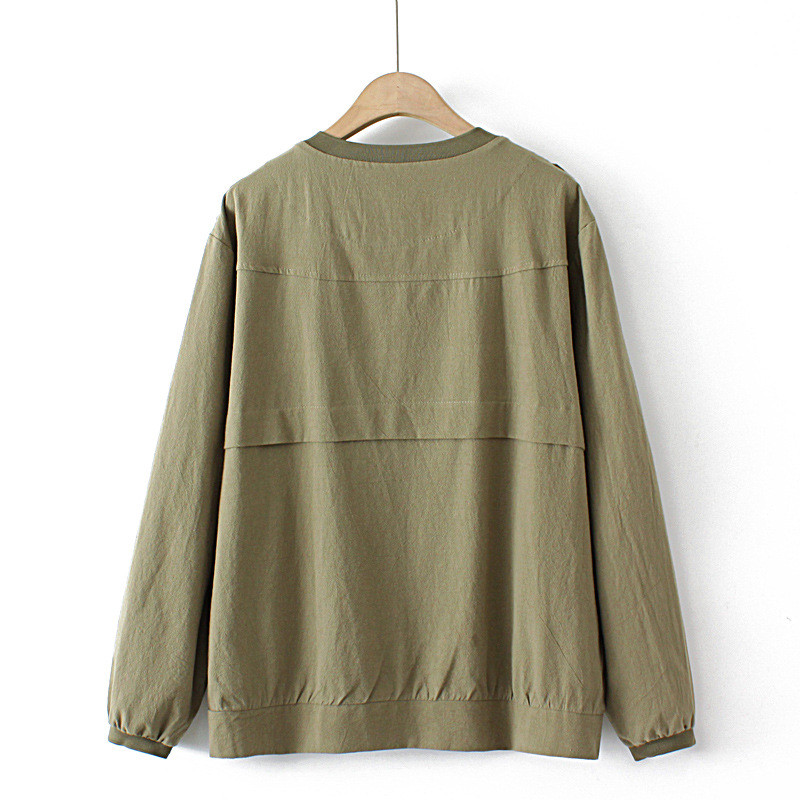 2022. gada rudens 4 xl liela izmēra jaka Sieviešu apģērbs Ikdienišķs Epaulets kabatas mētelis LĪVĀ kokvilnas lina O veida kakla vienkrāsains virsdrēbes