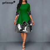 Vintage grafički print, elegantne haljine za zabave za žene, ljetna moda 2022. Ženska midi haljina plus veličine A kroja