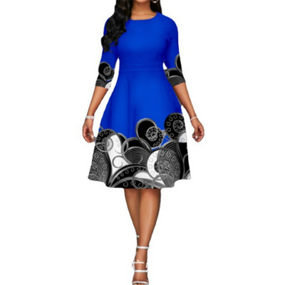 Vintage grafički print, elegantne haljine za zabave za žene, ljetna moda 2022. Ženska midi haljina plus veličine A kroja