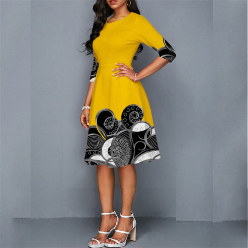 Vintage grafiska apdruka Elegantas ballīšu kleitas sievietēm ar pusi piedurknēm 2022. gada vasaras modes dāmu lielizmēra A līnijas midi kleitas halāts