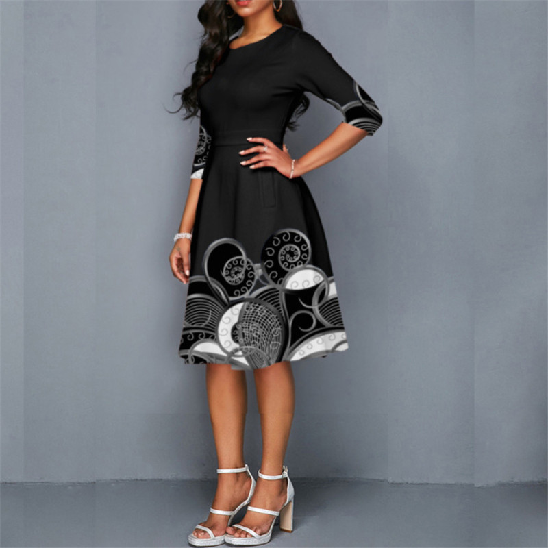 Vintage grafiska apdruka Elegantas ballīšu kleitas sievietēm ar pusi piedurknēm 2022. gada vasaras modes dāmu lielizmēra A līnijas midi kleitas halāts