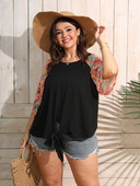 Finjani lielizmēra Paisley Print Raglan piedurkņu mezgls Hem Tee Women O Neck ar īsām piedurknēm Krāsai atbilstošs brīvs T-krekls